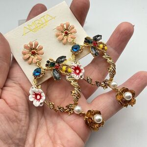Amrita Singh Meadow Hoop Bee Floral Statement Earrings